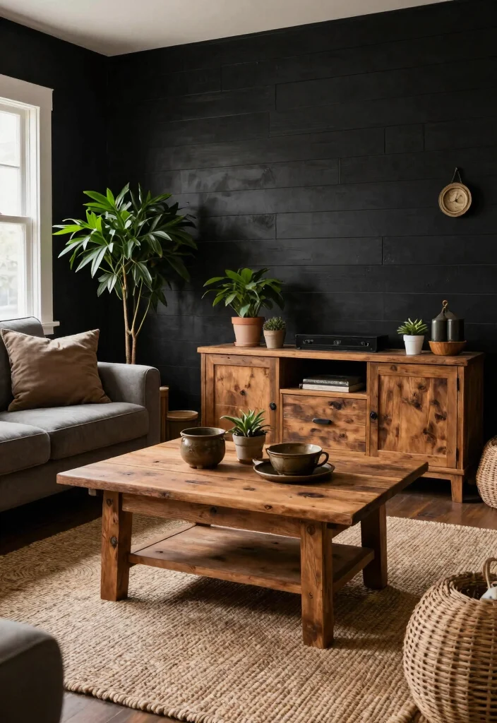 16 Black Shiplap Wall Living Room Ideas: Bold Modern Contrast - 3. Rustic Charm 1