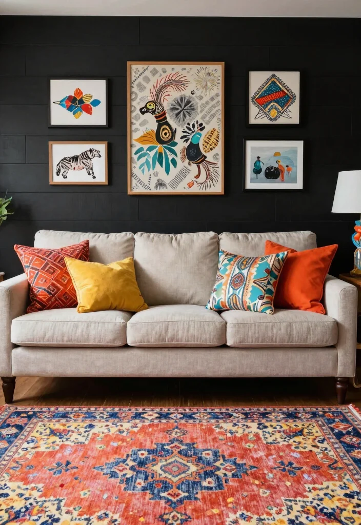 16 Black Shiplap Wall Living Room Ideas: Bold Modern Contrast - 7. Playful Patterns 1