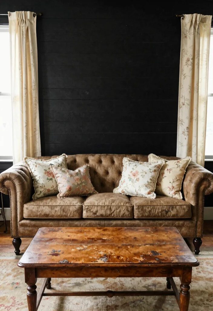 16 Black Shiplap Wall Living Room Ideas: Bold Modern Contrast - 8. Vintage Vibes 1