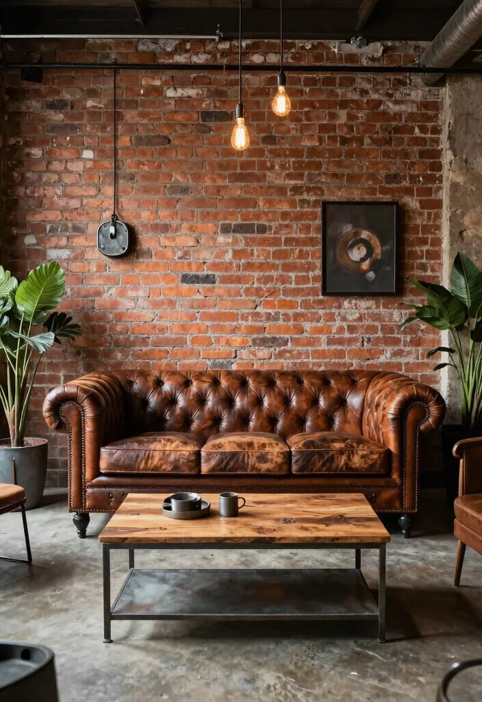 16 Chesterfield Sofa Living Room Ideas: Classic Timeless Charm - 13. Industrial Chic 1