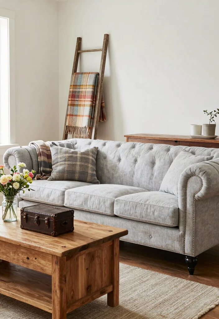 16 Chesterfield Sofa Living Room Ideas: Classic Timeless Charm - 14. Farmhouse Flair 1