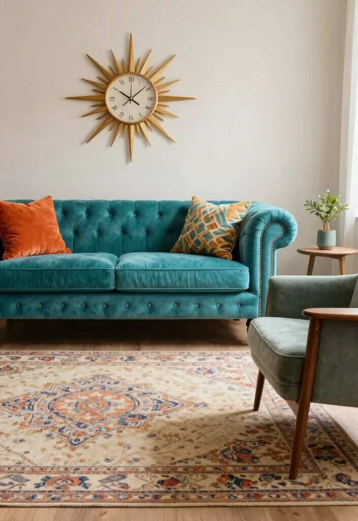 16 Chesterfield Sofa Living Room Ideas: Classic Timeless Charm - 7. Mid-Century Modern Fusion 1