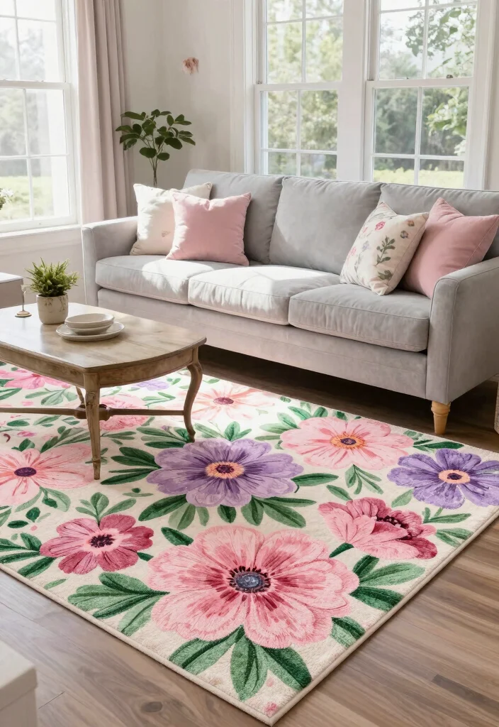 16 Colorful Living Room Rug Ideas To Instantly Add Life - 10. Floral Patterned Rugs 1