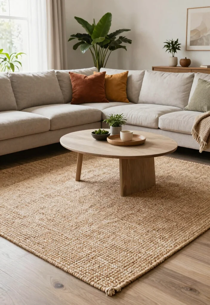 16 Colorful Living Room Rug Ideas To Instantly Add Life - 11. Sustainable Jute Rugs 1