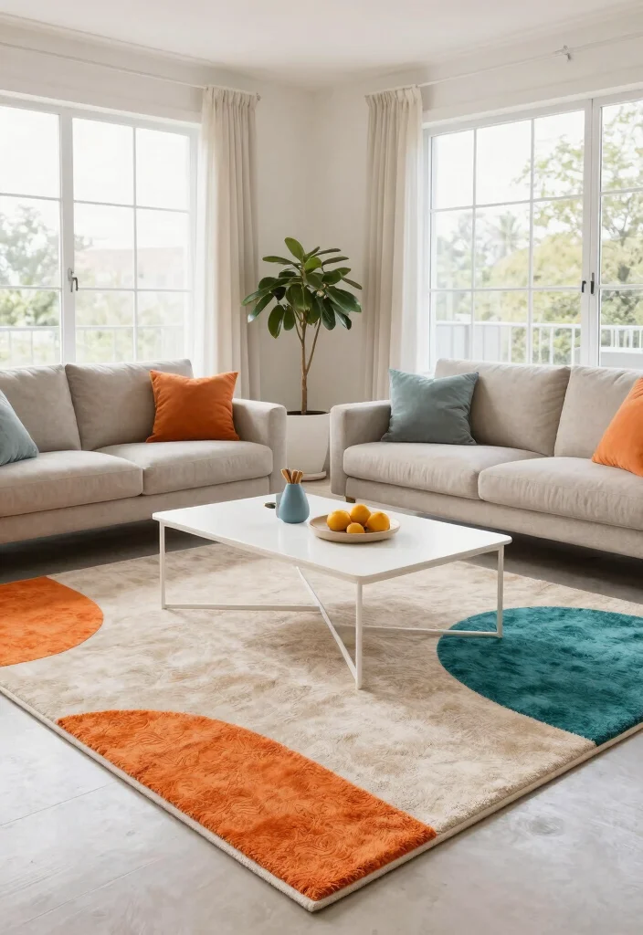 16 Colorful Living Room Rug Ideas To Instantly Add Life - 15. Color Pop Neutrals 1
