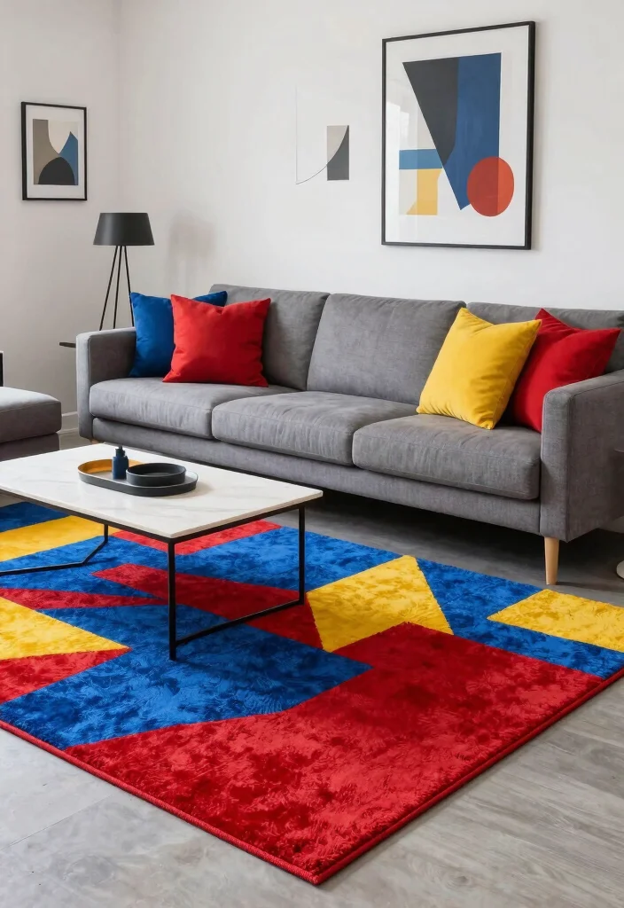 16 Colorful Living Room Rug Ideas To Instantly Add Life - 2. Bold Geometric Patterns 1
