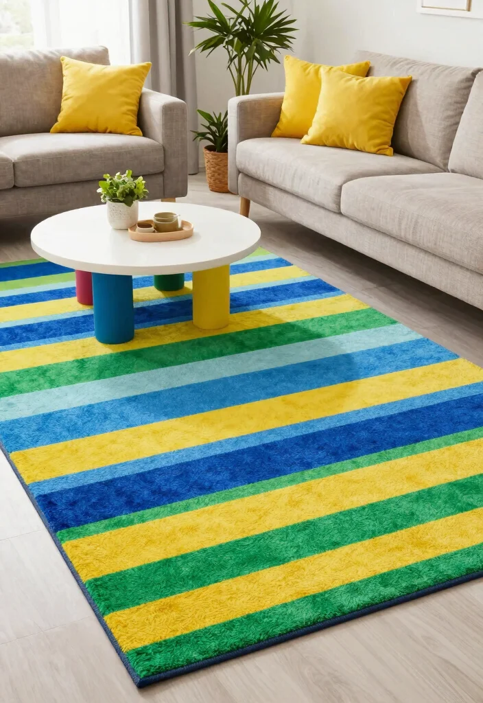16 Colorful Living Room Rug Ideas To Instantly Add Life - 6. Colorful Striped Rugs 1