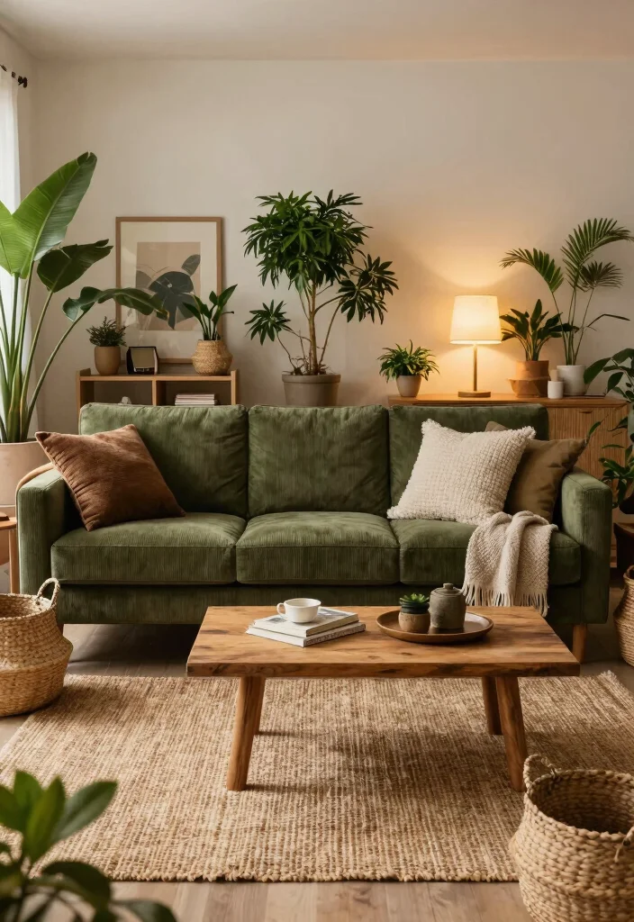 16 Corduroy Couch Living Room Ideas: Cozy Retro Chic - 1. Earthy Tones and Natural Elements 1