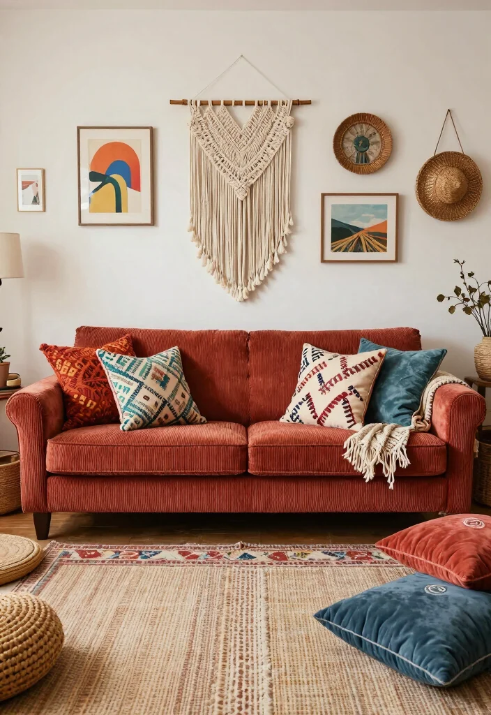 16 Corduroy Couch Living Room Ideas: Cozy Retro Chic - 11. Bohemian Chic 1