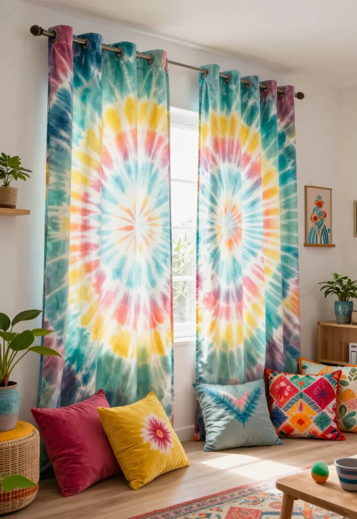 16 Curtains for Living Room Windows Ideas Stylish and Practical - 10. Tie-Dye Curtains 1