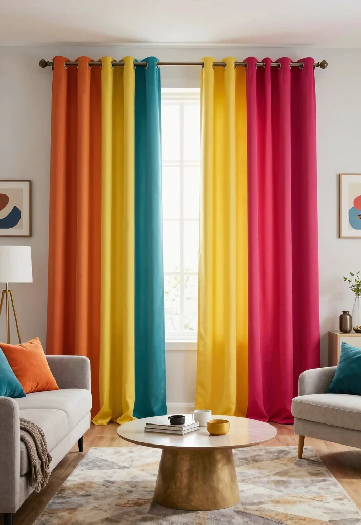 16 Curtains for Living Room Windows Ideas Stylish and Practical - 14. Color-Blocking Curtains 1