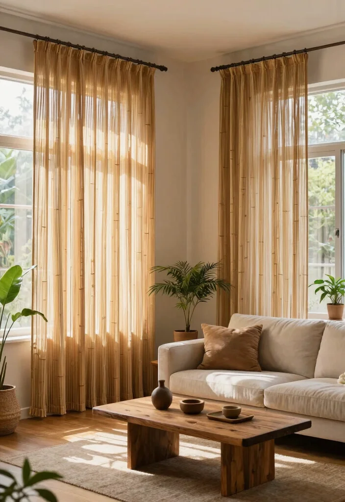 16 Curtains for Living Room Windows Ideas Stylish and Practical - 2. Bamboo Curtains 1