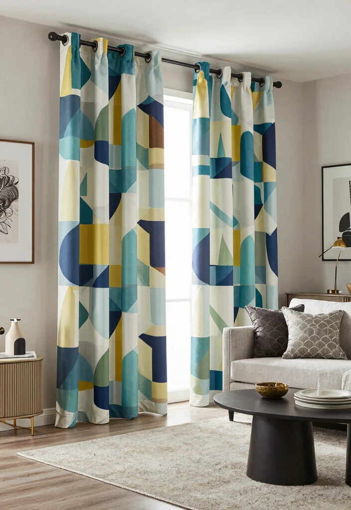 16 Curtains for Living Room Windows Ideas Stylish and Practical - 7. Geometric Print Curtains 1