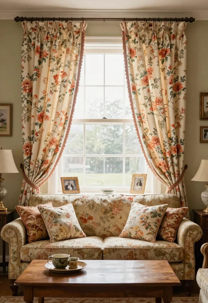 16 Curtains for Living Room Windows Ideas Stylish and Practical - 8. Vintage Floral Curtains 1