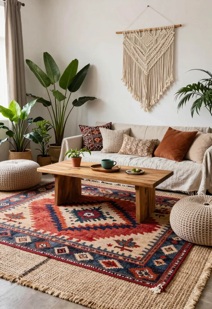 16 Double Rug Living Room Ideas Layered and Designer Approved - 1. Cozy Bohemian Layers 1