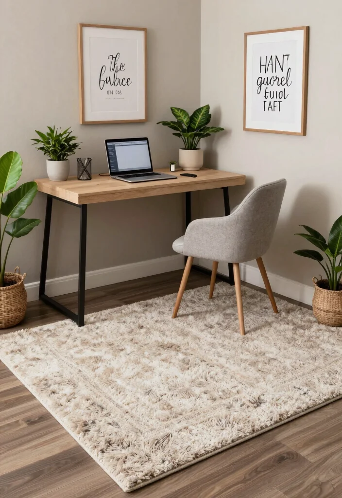 16 Double Rug Living Room Ideas Layered and Designer Approved - 15. Elegant Home Office Corner 1