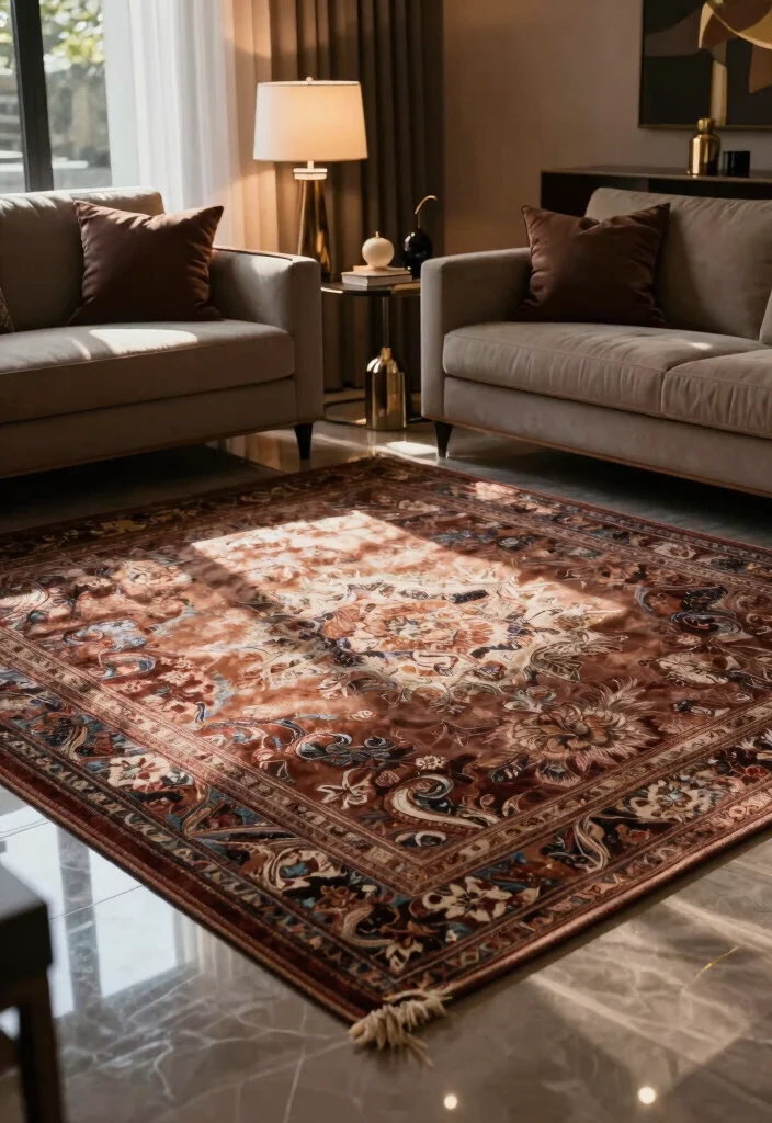 16 Double Rug Living Room Ideas Layered and Designer Approved - 16. Reflective Elegance 1