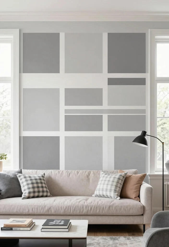 16 Geometric Wall Paint Living Room Ideas Bold Artistic Looks - 10. Artistic Grids: Placing Shapes Strategically 1