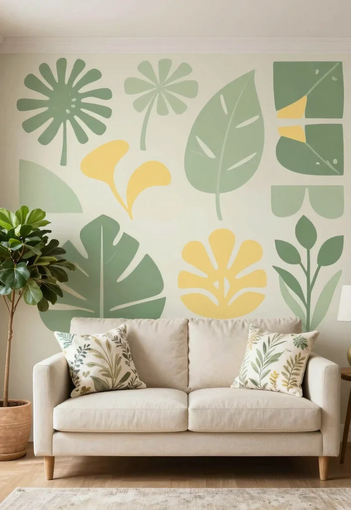 16 Geometric Wall Paint Living Room Ideas Bold Artistic Looks - 11. Nature-Inspired Geometrics: Organic Patterns 1