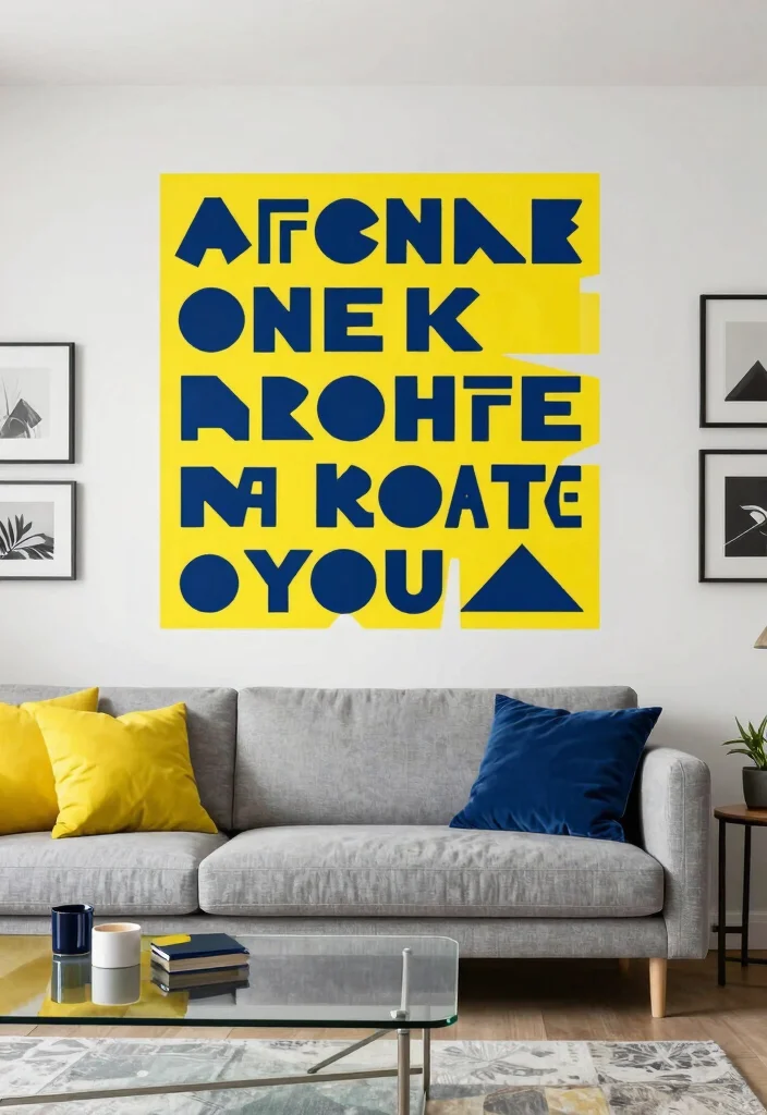 16 Geometric Wall Paint Living Room Ideas Bold Artistic Looks - 12. Bold Typography: Geometric Letters 1