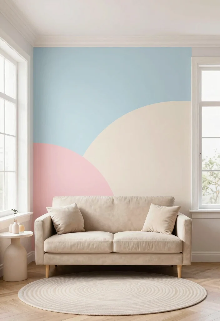 16 Geometric Wall Paint Living Room Ideas Bold Artistic Looks - 5. Waves of Color: Curved Geometric Shapes 1