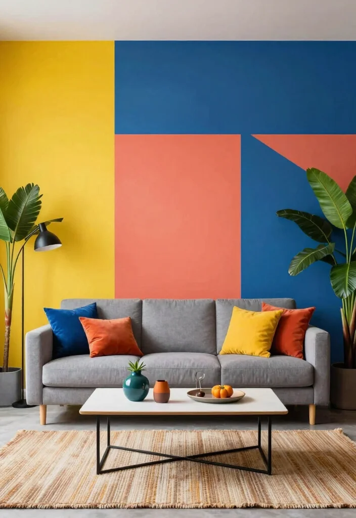 16 Geometric Wall Paint Living Room Ideas Bold Artistic Looks - 6. Color Block Magic: Strategic Splashes 1