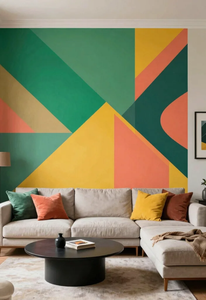 16 Geometric Wall Paint Living Room Ideas Bold Artistic Looks - 9. Geometric Murals: Artistic Expression 1