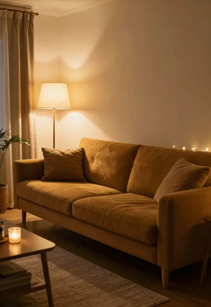 16 Mustard Sofa Living Room Ideas Trendy Warm Accents - 10. Soft Lighting 1
