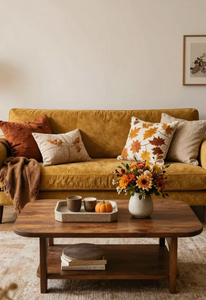 16 Mustard Sofa Living Room Ideas Trendy Warm Accents - 16. Seasonal Decor 1