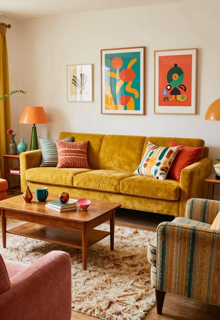 16 Mustard Sofa Living Room Ideas Trendy Warm Accents - 4. Retro Revival 1
