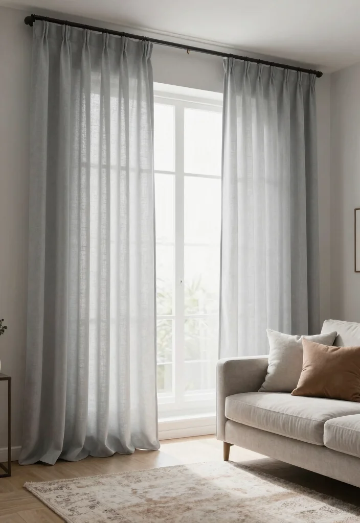 16 Neutral Curtains Living Room Ideas: Timeless and Versatile - 10. Light Grey Curtains for a Calm Atmosphere 1
