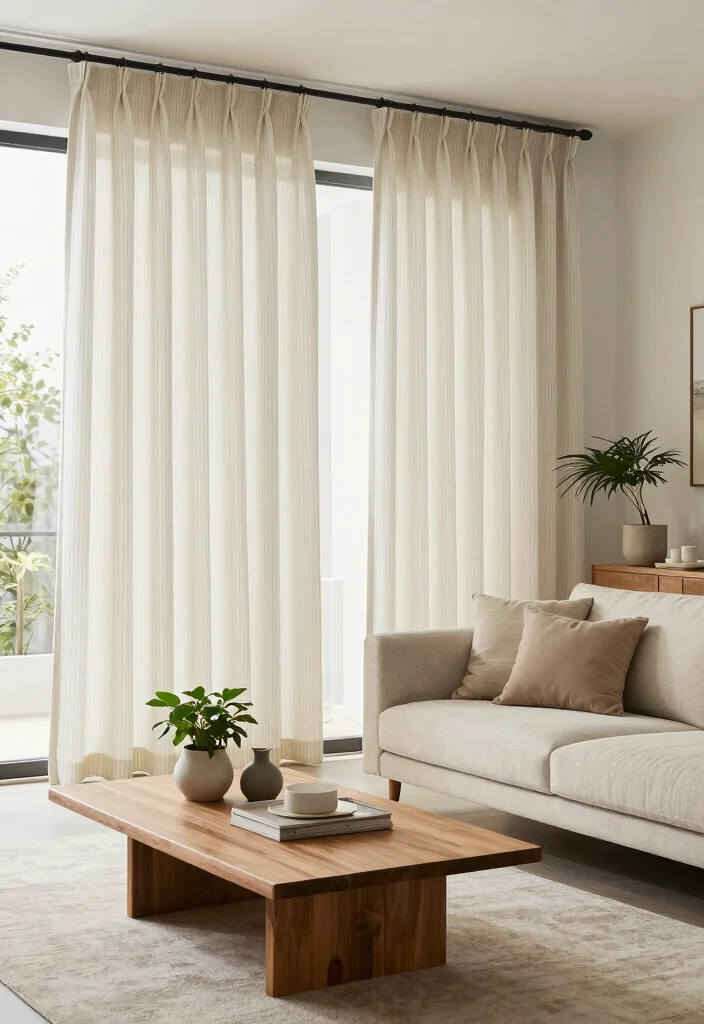 16 Neutral Curtains Living Room Ideas: Timeless and Versatile - 13. Subtle Stripes for Playful Elegance 1
