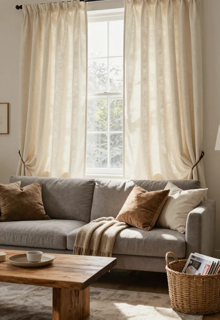 16 Neutral Curtains Living Room Ideas: Timeless and Versatile - 2. Textured Cream Curtains for Added Depth 1