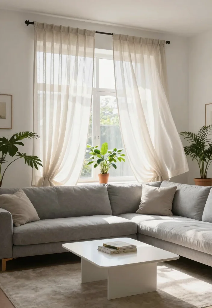 16 Neutral Curtains Living Room Ideas: Timeless and Versatile - 3. Sheer Neutral Panels for Ethereal Light 1