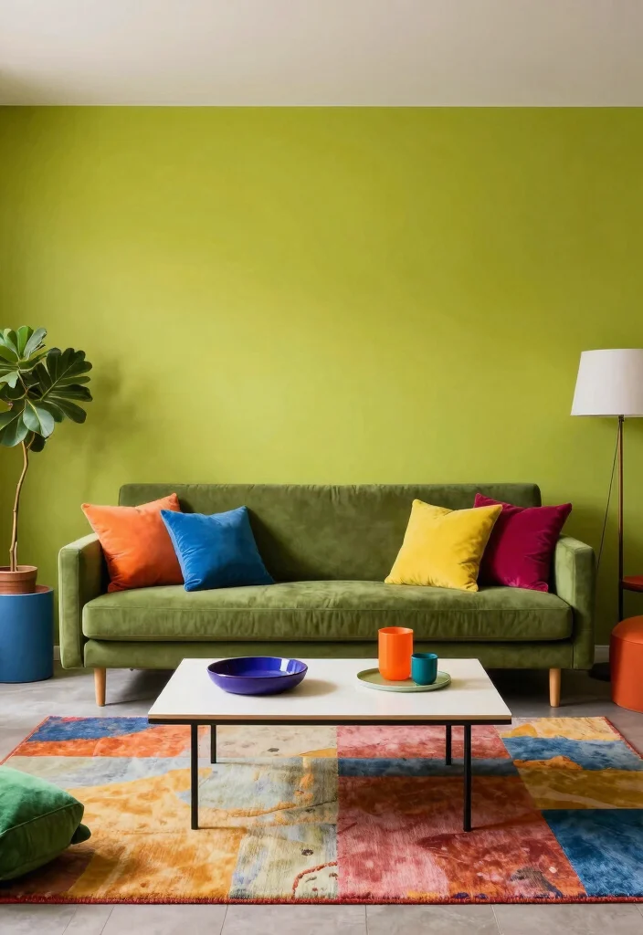 16 Olive Green Sofa Living Room Ideas Calm Earthy Elegance - 10. Color Blocking for Bold Statements 1