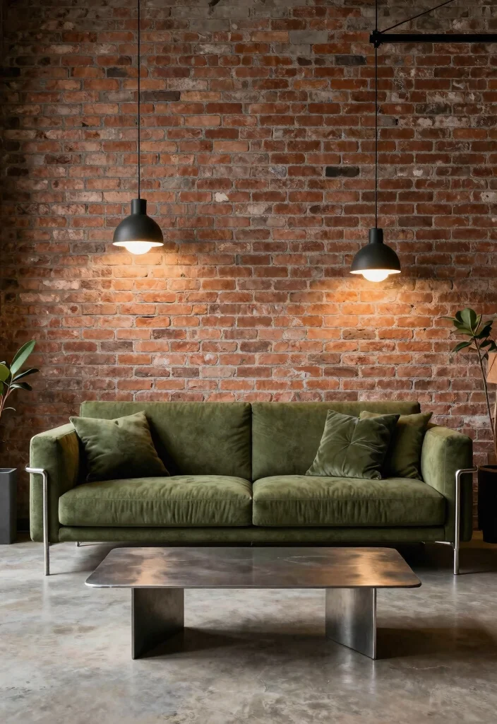 16 Olive Green Sofa Living Room Ideas Calm Earthy Elegance - 13. Industrial Chic 1