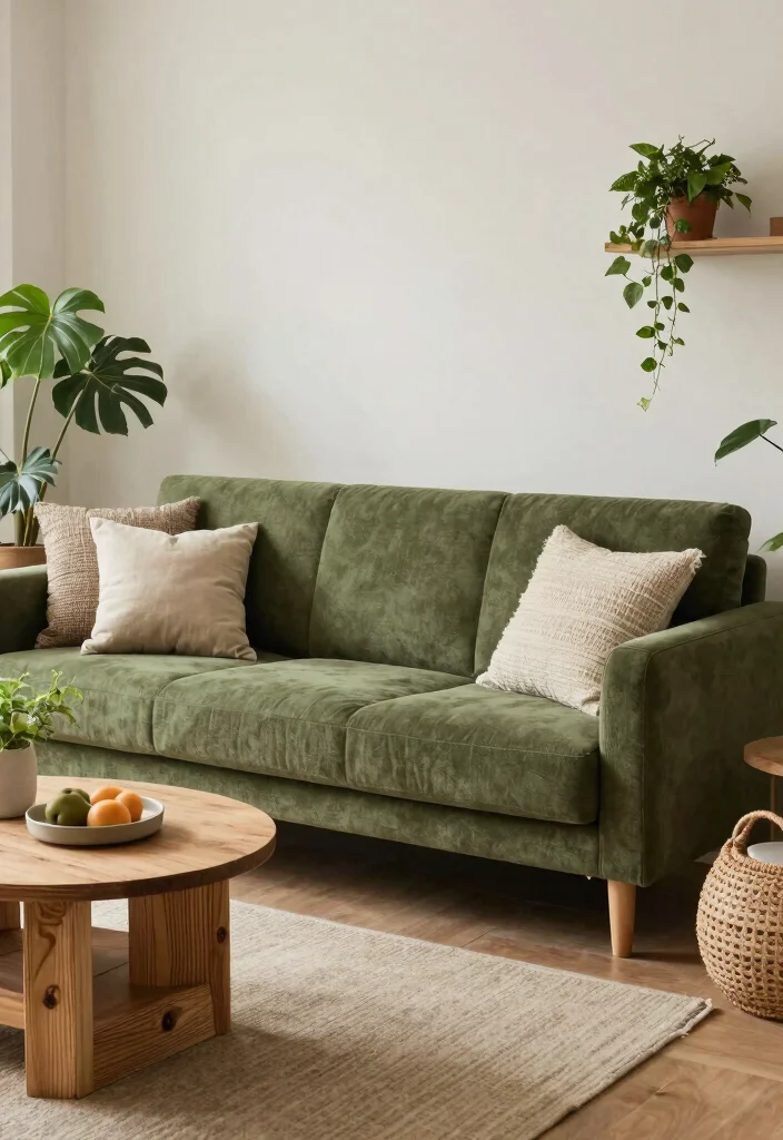 16 Olive Green Sofa Living Room Ideas Calm Earthy Elegance - 16. Sustainable Style 1