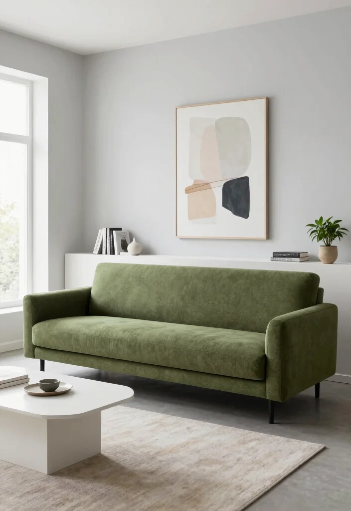 16 Olive Green Sofa Living Room Ideas Calm Earthy Elegance - 2. Modern Minimalist Vibes 1