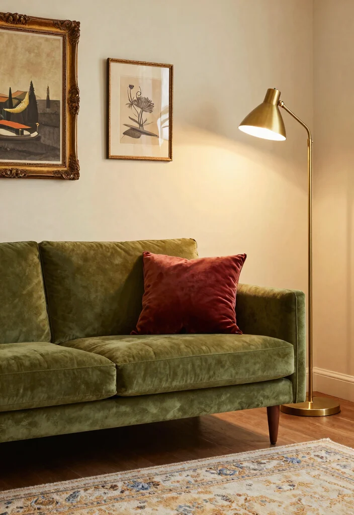 16 Olive Green Sofa Living Room Ideas Calm Earthy Elegance - 6. Vintage Glamour 1