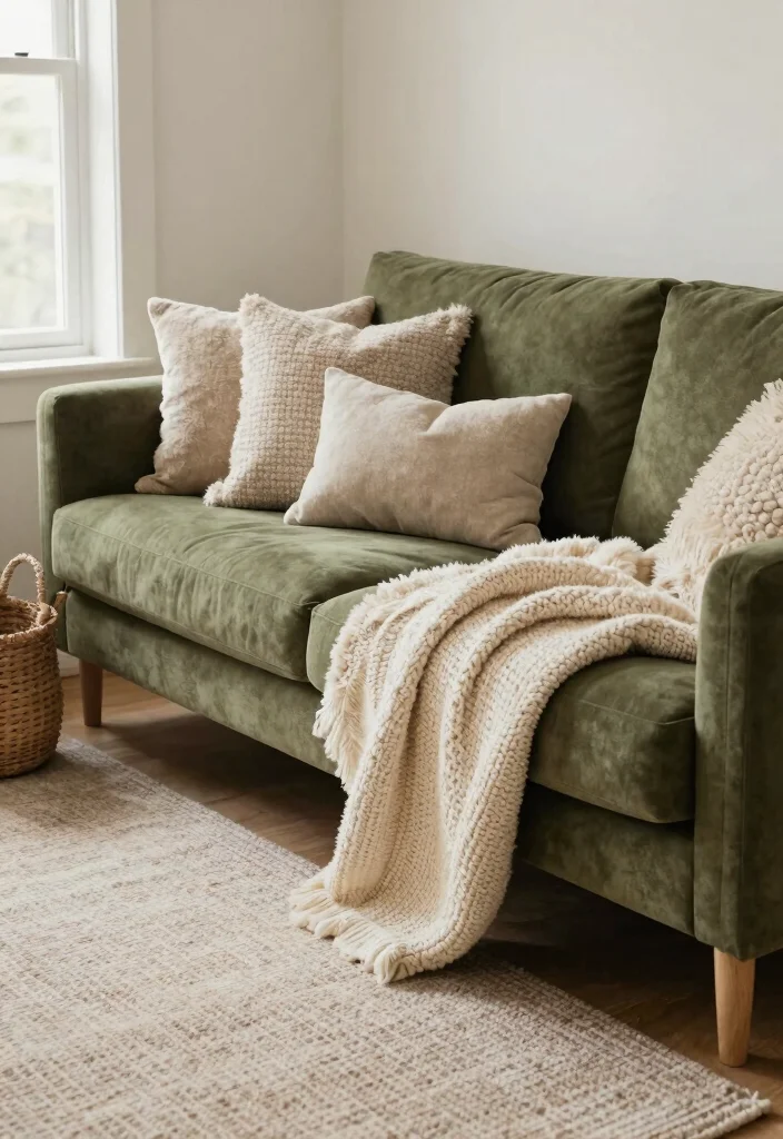 16 Olive Green Sofa Living Room Ideas Calm Earthy Elegance - 8. Textured Layers 1