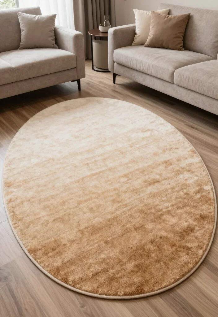 16 Oval Rugs Living Room Ideas: Soft Flowing Shapes - 12. Ombre Effect 1