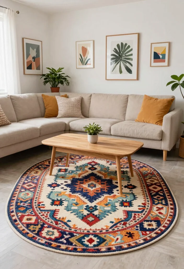 16 Oval Rugs Living Room Ideas: Soft Flowing Shapes - 2. Bold Patterns for a Statement Piece 1