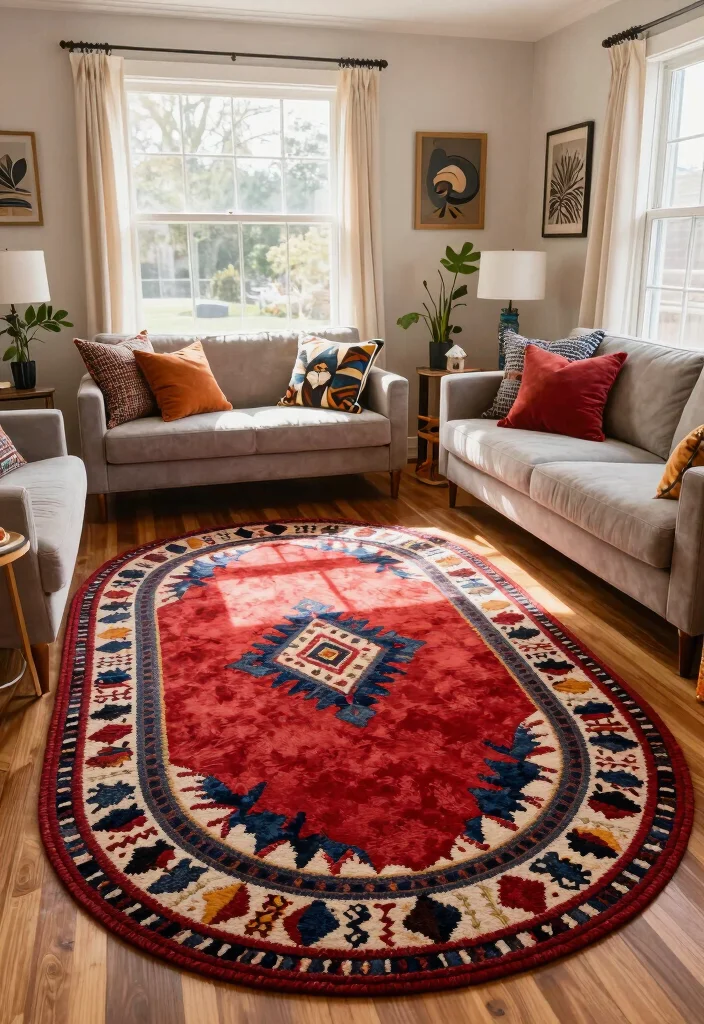 16 Oval Rugs Living Room Ideas: Soft Flowing Shapes - 8. Statement Borders 1