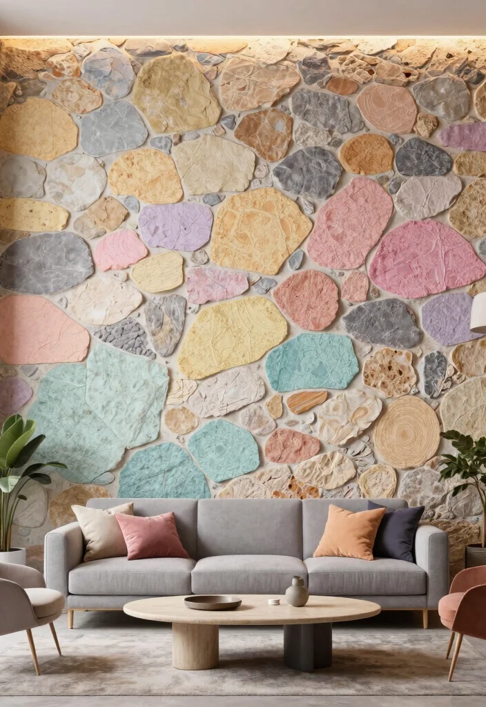 16 Stone Wall Living Room Ideas for Natural Texture and Warmth - 13. Bold Stone Wall Paint Techniques 1