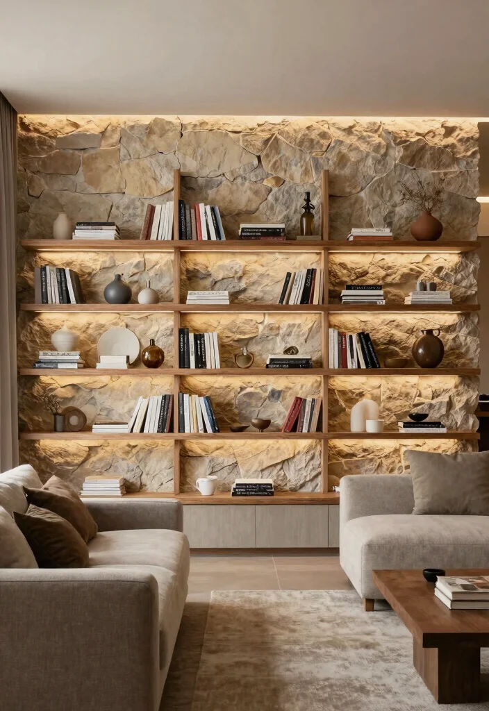 16 Stone Wall Living Room Ideas for Natural Texture and Warmth - 16. Functional Stone Wall Features 1