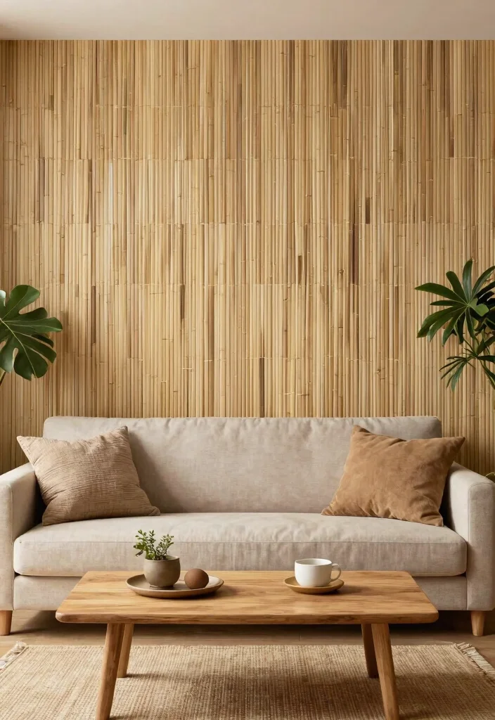 16 Wall Tiles Design for Living Room Ideas Stylish and Durable - 11. Eco-Friendly Bamboo Tiles for a Unique Touch 1