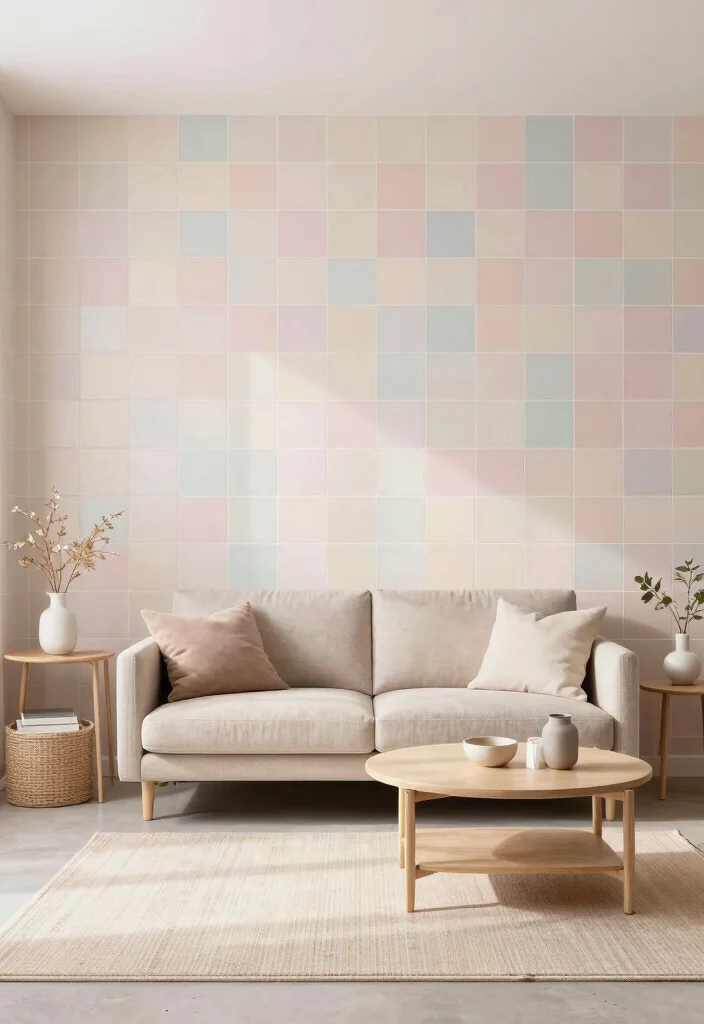 16 Wall Tiles Design for Living Room Ideas Stylish and Durable - 14. Soft Pastel Tiles for a Calming Atmosphere 1
