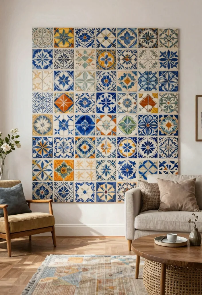 16 Wall Tiles Design for Living Room Ideas Stylish and Durable - 16. Artistic Handmade Tiles for a Personal Touch 1