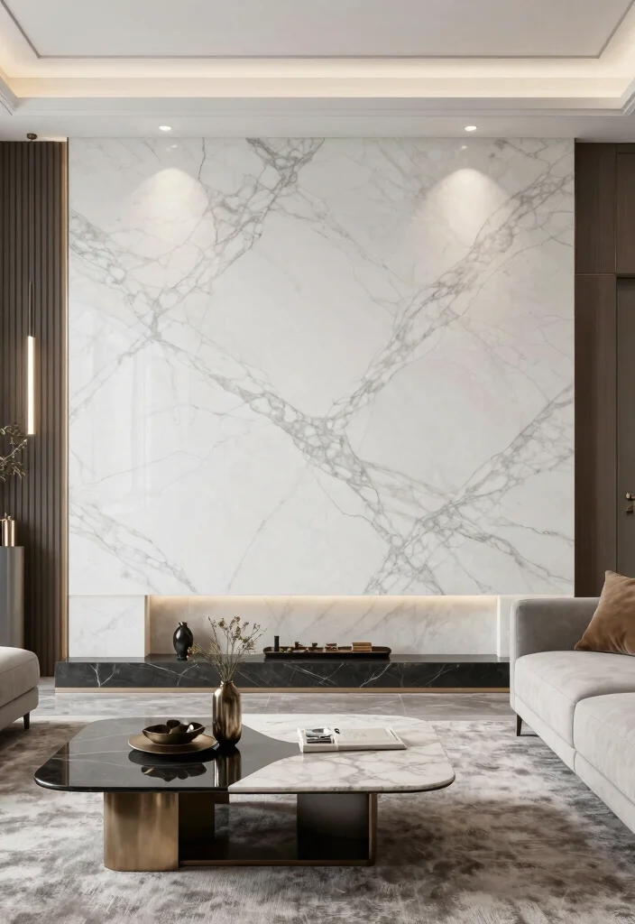 16 Wall Tiles Design for Living Room Ideas Stylish and Durable - 4. Sophisticated Marble Tiles for Elegance 1