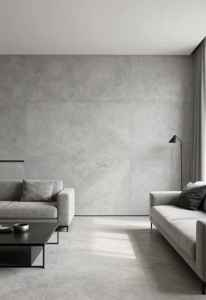 16 Wall Tiles Design for Living Room Ideas Stylish and Durable - 8. Minimalist Concrete Tiles for Urban Chic 1